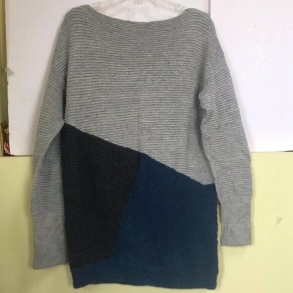 DKNY Color Block Ribbed Knit Sweater Cashmere Blend Boat Neck Oversized Minimal - Picture 4 of 16